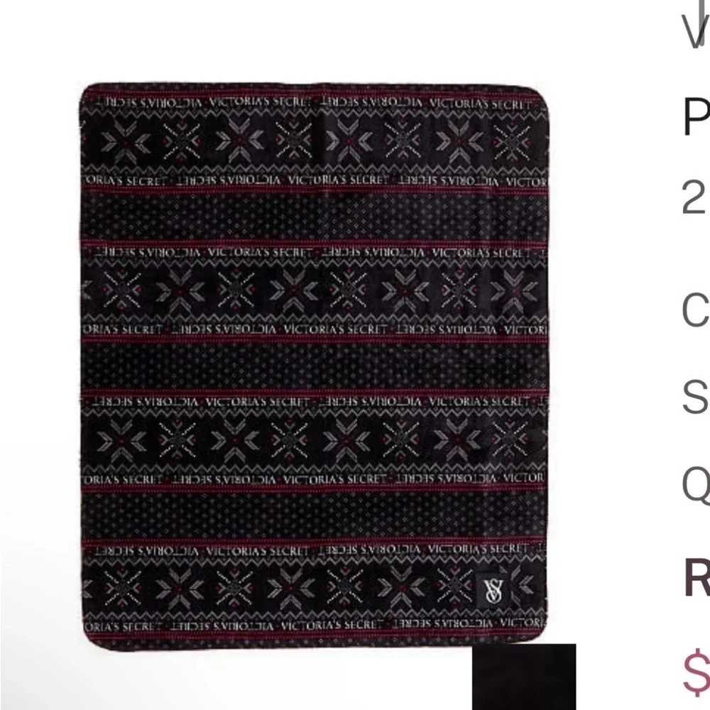 VICTORIA SECRET Black White Fair Isle Sherpa Plush Fleece Blanket 50X60 NEW‌